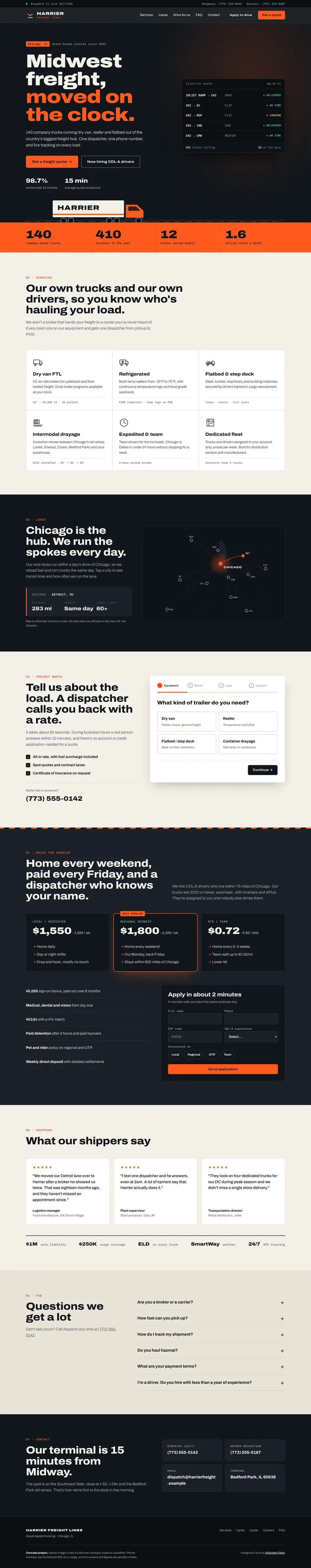 Harrier Freight Lines website homepage